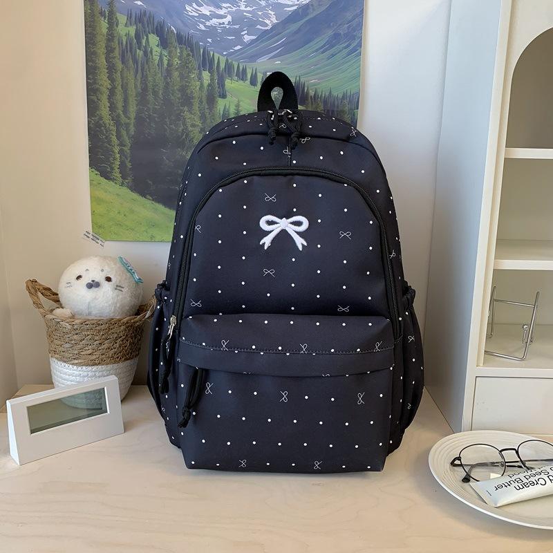 Schoolbag new Japanese high-value female junior high school students class schoolbag polka dot bow student versatile backpack