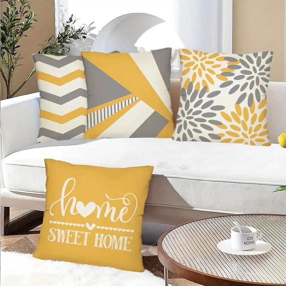SWEET HOME Decoration Fashion Yellow Gray Geometric Pattern Printing Pillowcase Living Room Sofa Cushion Cover Room Decoration