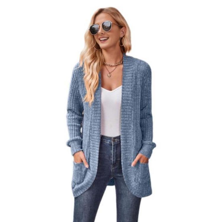 

Women Coat Sweater Jacket Thermal Loose Open Stitch Knitted Long Sleeved Solid Color Outerwear Commuting Dating Spring Fall Winter S небесно-голубой