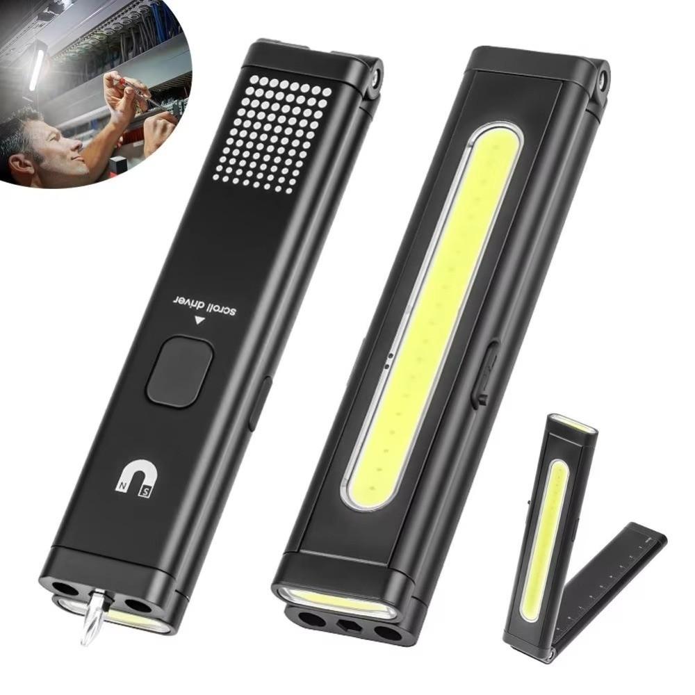 USB-Type-C Rechargeable Mini LED Flashlight Ruler Scale Design Hidden Screwdriver Magnetic Work Light 300LM Brightness 8 Modes