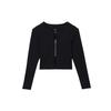 Abbigliamento sportivo Maglia Chill Lavorata a maglia Solida con Zip Scollo a V Slim a Coste Maniche Lunghe Maglione Top Donna Nero FN3683-010