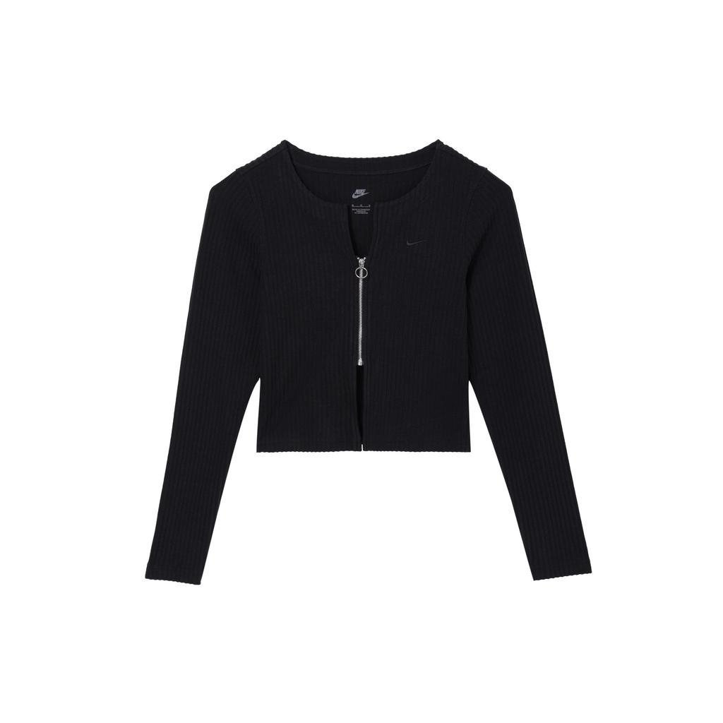 Nike Sportovní oblečení Chill Knit Jednobarevný Svetr s V-výstřihem na zip Slim Žebrovaný s dlouhým rukávem Dámské topy Černá FN3683-010