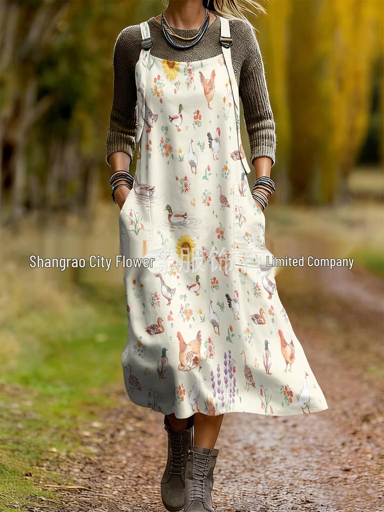 2026 Spring Women's Retro Ethnic 3D Print Dress