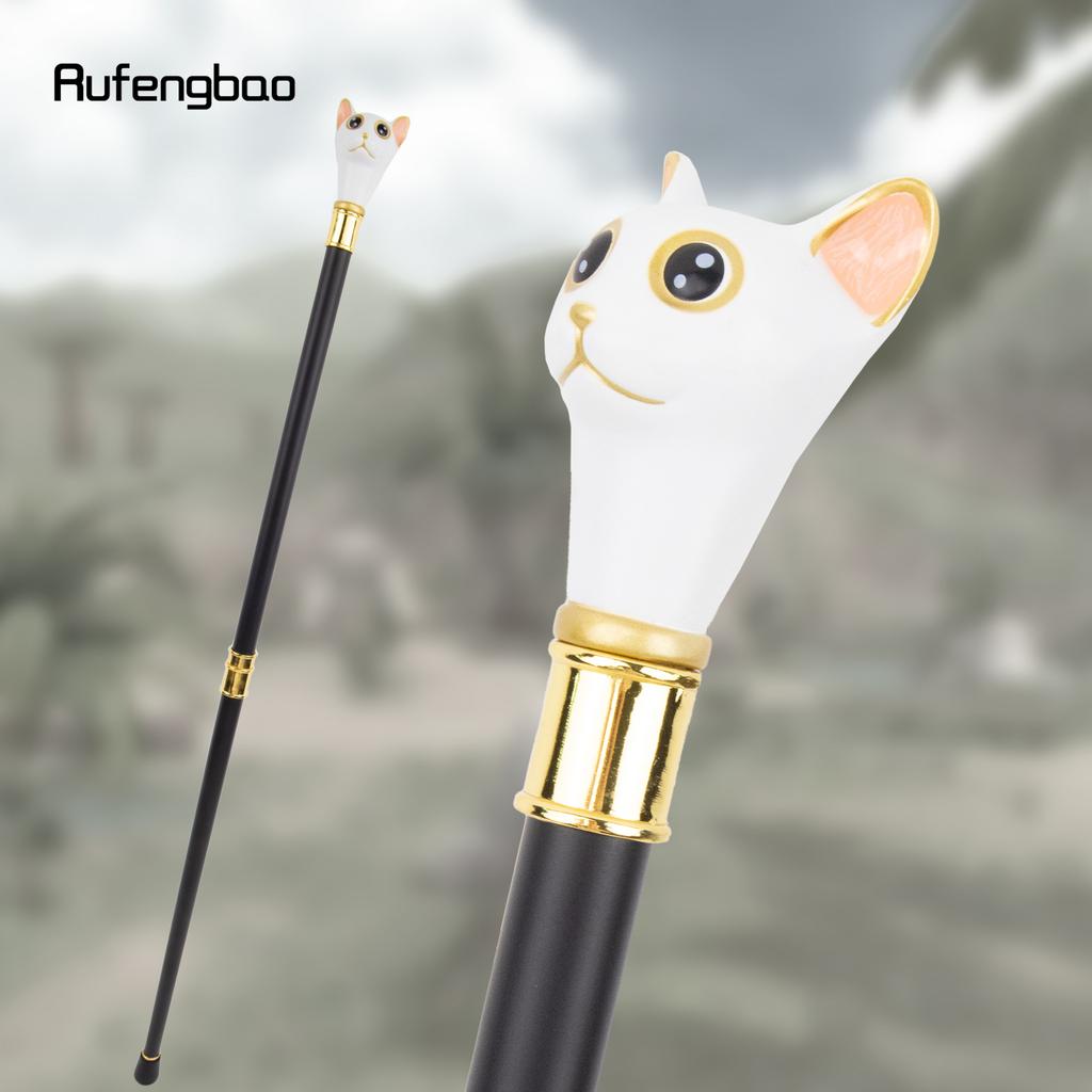 Bastone da passeggio con pomello pastorale da gentiluomo, gatto dorato bianco, gattino, bastone da passeggio alla moda, bastone da passeggio da gentiluomo, 93 cm
