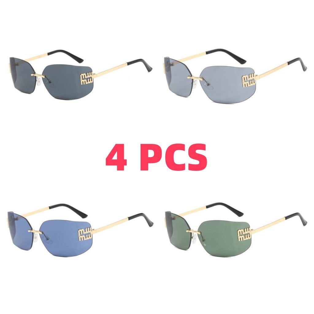 Luxury Metal Women Rimless Sunglasses Vintage High Quality Large Frame UV Protection Beach Travel Accessories