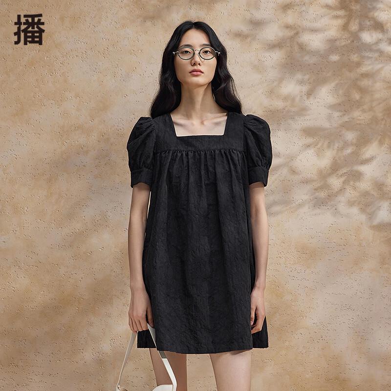 

Broadcast Loose Square-Neck Tie-Strap Short-Sleeve A-Line Dress S