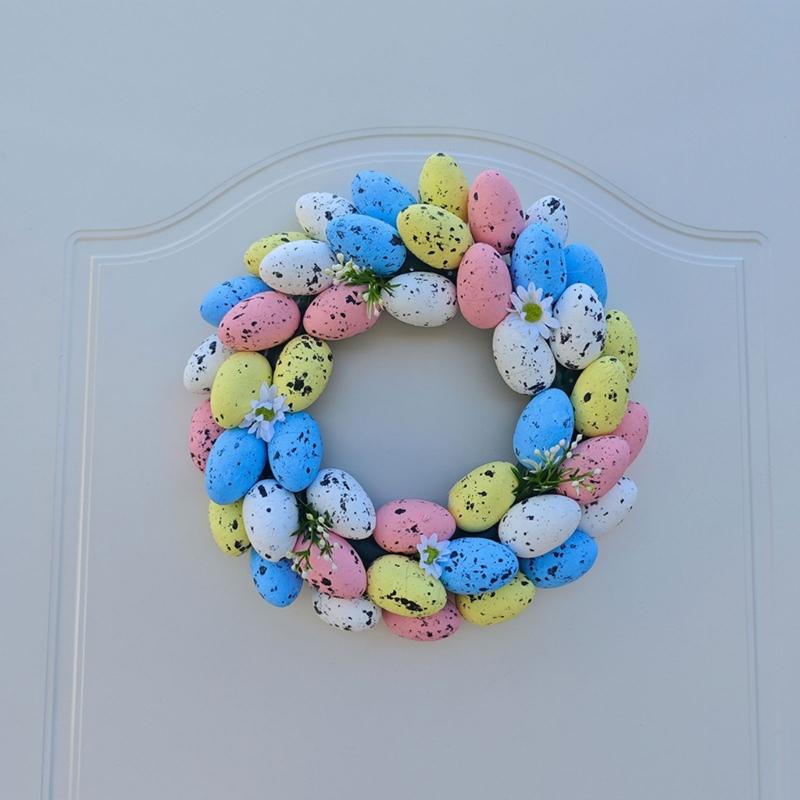 Easter Wreath 33cm Easter Eggs Wreaths for Front Door Colorful Flower Wreath Decoration Happy Easter Celebration Gift