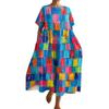 Women's Fashionable Print Round Neck Short Sleeved Loose Hem Pocket Dress
