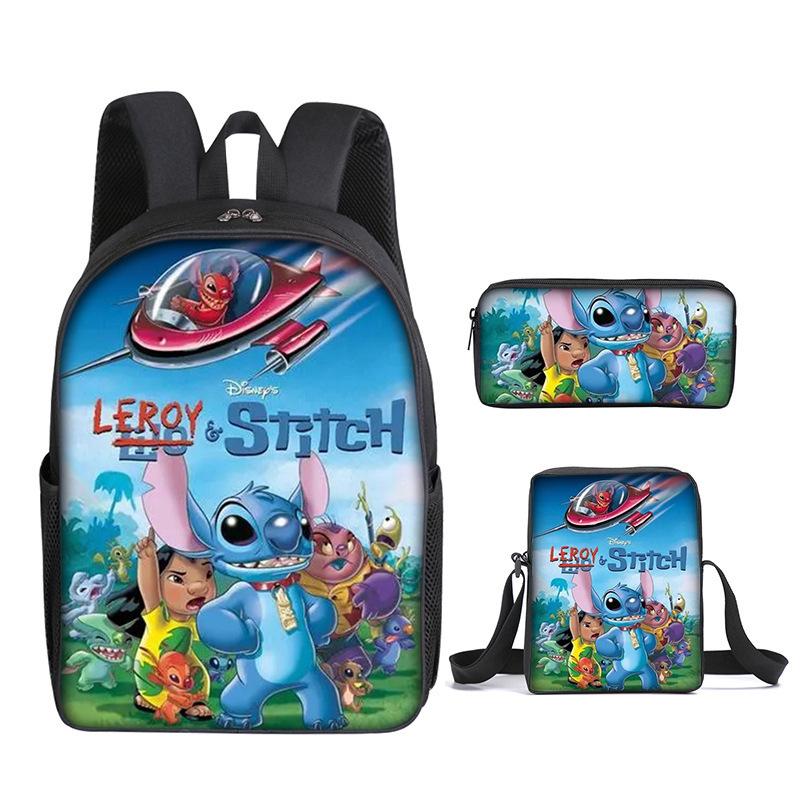 New Stitch Backpack, Stitch Three Piece Set, Elementary School Printed Cartoon Backpack, Shoulder Bag, Pencil Case Set