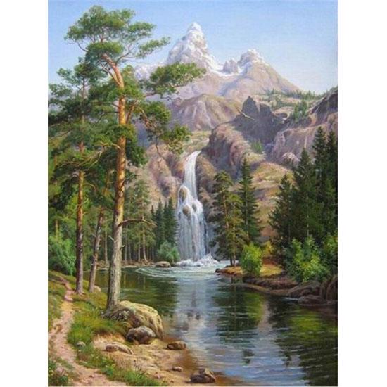 Huacan Diamond Mosaic Scenery Picture Rhinestones Cross Stitch Diamond Embroidery Waterfal
