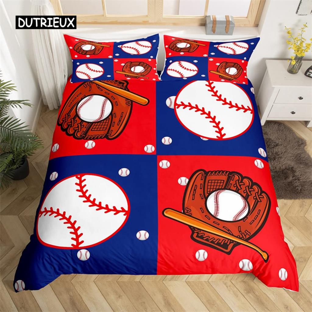 Baseball Duvet Cover Polyester Sports Theme Bedding Set King Baseball Gaming Geometry Stripe Quilt Cover For Ball Lover Boy Girl
