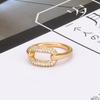 Copper Inlaid Zircon Adjustable Geometric Gold-Plated Ring