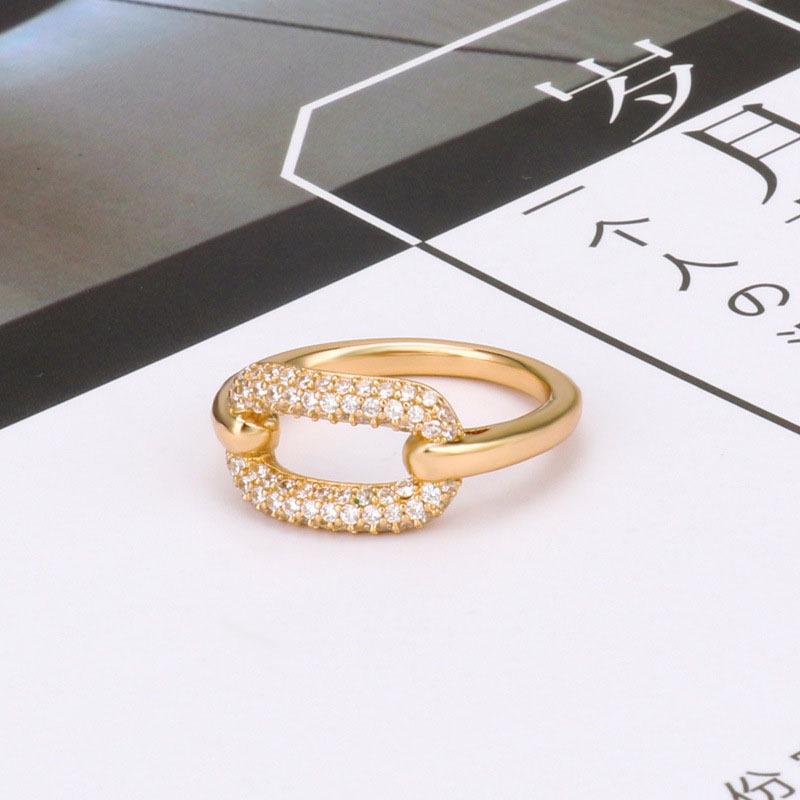 Copper Inlaid Zircon Adjustable Geometric Gold-Plated Ring