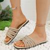Open-toed Sandals Women's Spring and Summer Outer Wear 2025 New Casual Flat Comfortable Rhinestone Beach Shoes Slippers Large Size