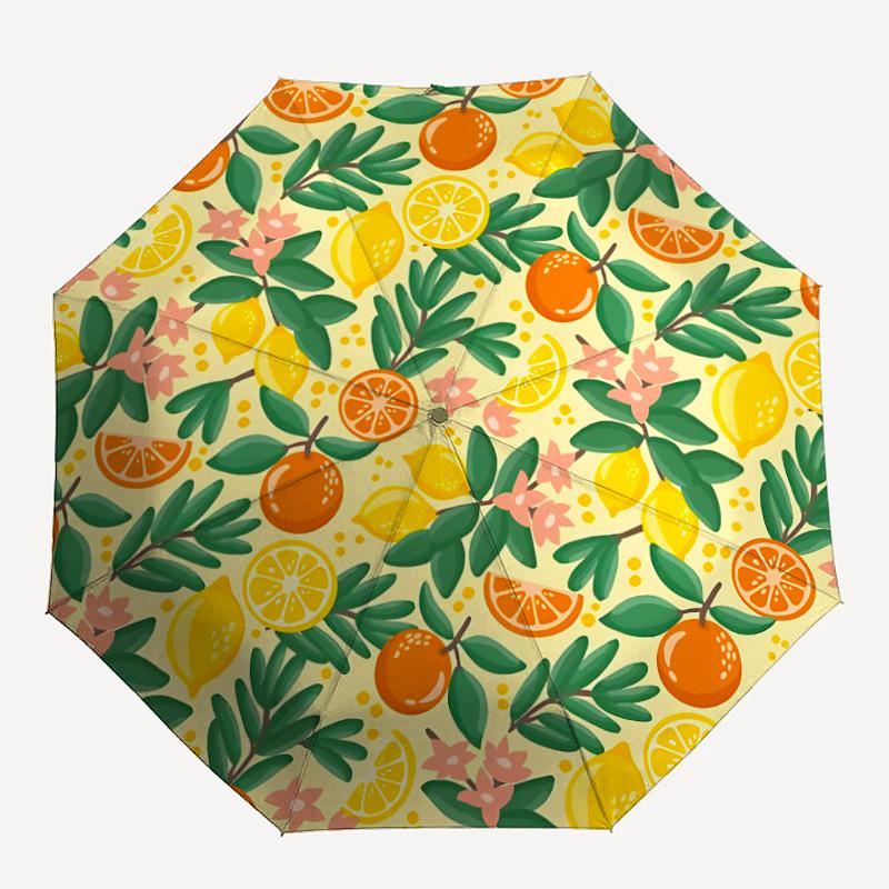 

1pc Lemon Orange Pattern Auto-Fold Umbrella with One-Touch Open/Close - 8 Reinforced Ribs for Windproof Stability, yy251118218