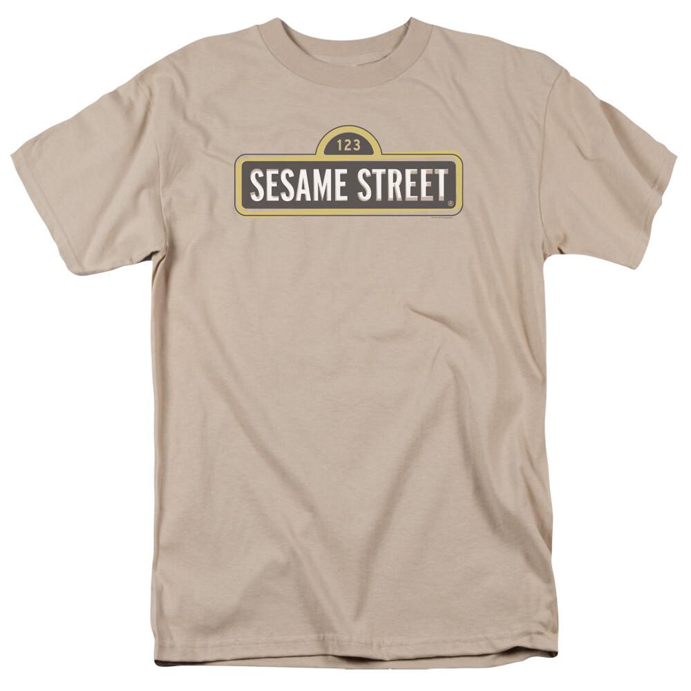 Sesame Street Tilted Logo T Shirt Mens Licensed Classic TV Show Big Bird Sand S