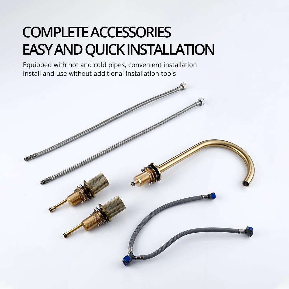 Brushed Rose Gold Basin Faucet 3PCS Knurled Handles Sink Tap Hot And Cold Deck Mounted Mixer Widespread Faucet 3 Holes Set