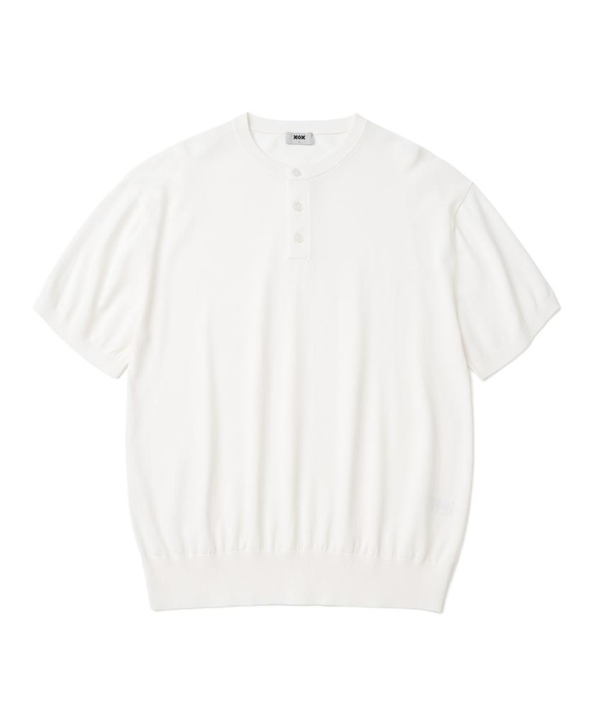 XOX Basic Cool Henley Neck Crop Short Sleeve Knit [Ivory]
