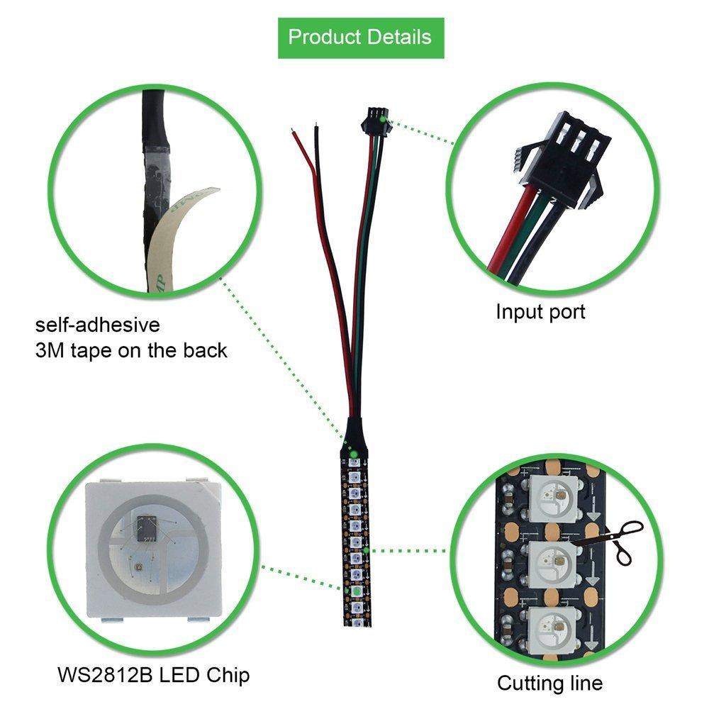 ALITOVE Addressable 5050RGB LED Strip Light, WS2812B, 1m SMD, 144 LEDs, Dream Color Pixels, Non-Waterproof, Black Base, DC 5V