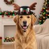 Adjustable Dog Reindeer Antler Cap Soft Plush Dog Xmas Bow Top Hat  Xmas Gift