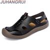 Mens Summer Leather Sandals Breathable Soft Sole Casual Sandalias Non Slip Beach Shoes Quick Dry Wading Aqua Shoes Walking Shoe