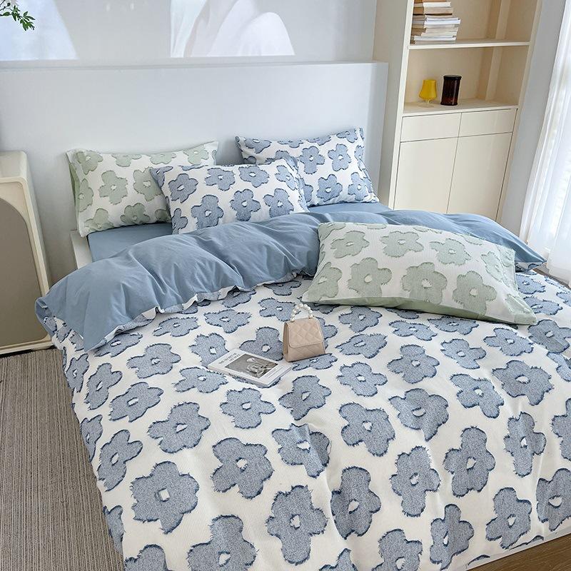 Modny, ażurowy, barwiony w masie żakardowy, dekatyzowany bawełniany komplet pościeli czteroczęściowy, czysta bawełna, prześcieradło, poszewka na kołdrę, poszewka na kołdrę w stylu ins