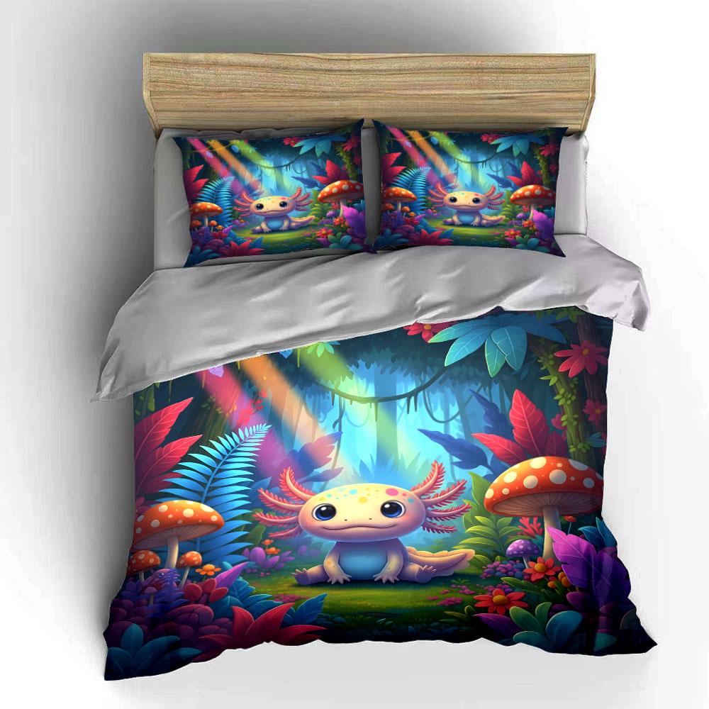 Adorable Creature In Rainbow Forest Print Bedding Set 1 Duvet Cover 2 Pillowcases for Adult and Children Luxury Gift Full Size