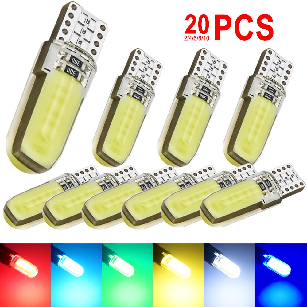 2-20 PCS Car Signal Lights T10 W5W LED Bulbs COB 12SMD Waterprof 12V 7500K White Auto Door License Plate Trunk Wedge Side Lamps Bulbs 7