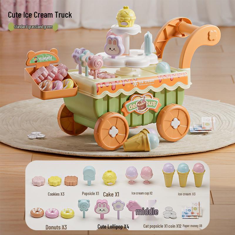 Kids' Ice Cream Cart Pretend Play Set - Toy Kitchen for Ages 3-6, Perfect Children's Day Gift
