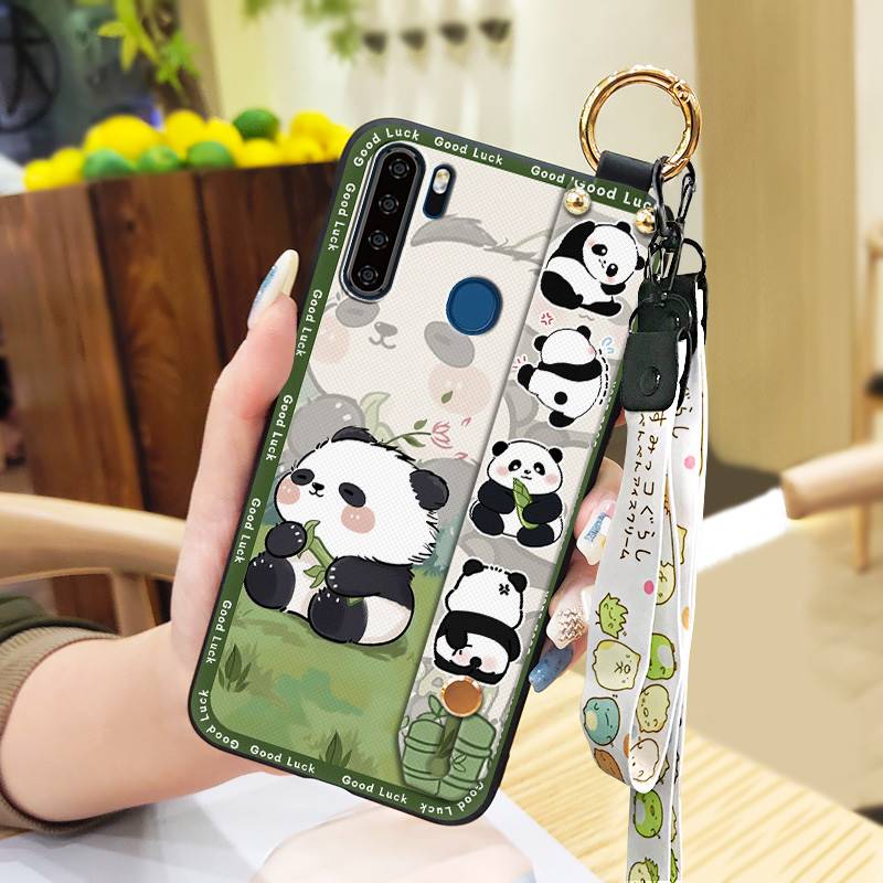 Panda Wristband Phone Case For Blackview A80 Pro Cute Anti-dust Anti-knock Wrist Strap Shockproof Cartoon Durable Ring