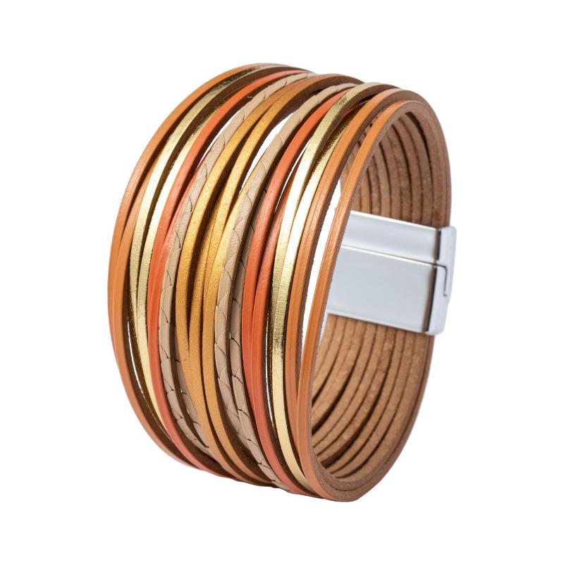 Leather Bracelets for Women Boho Multilayer Strips Wide Wrap Jewelry Acccessories