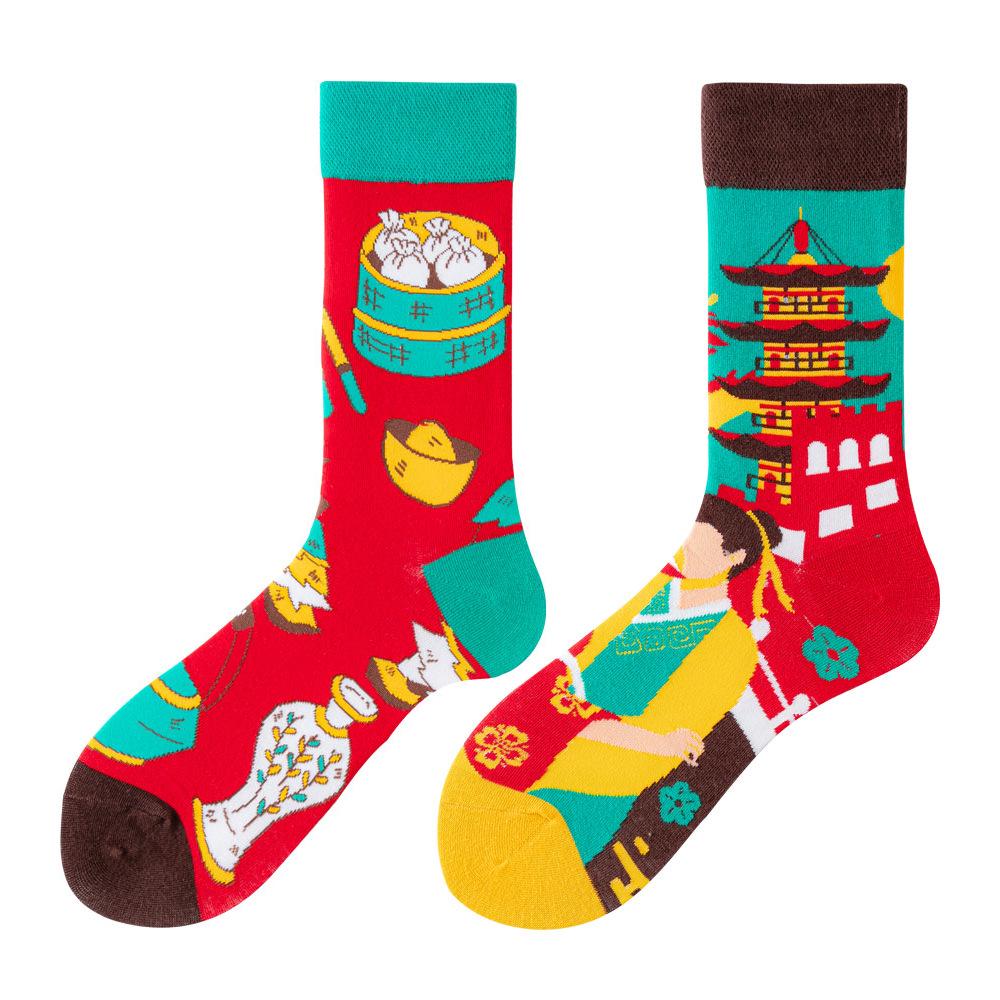 Asymmetric Colorful Christmas Cotton Socks for Couples