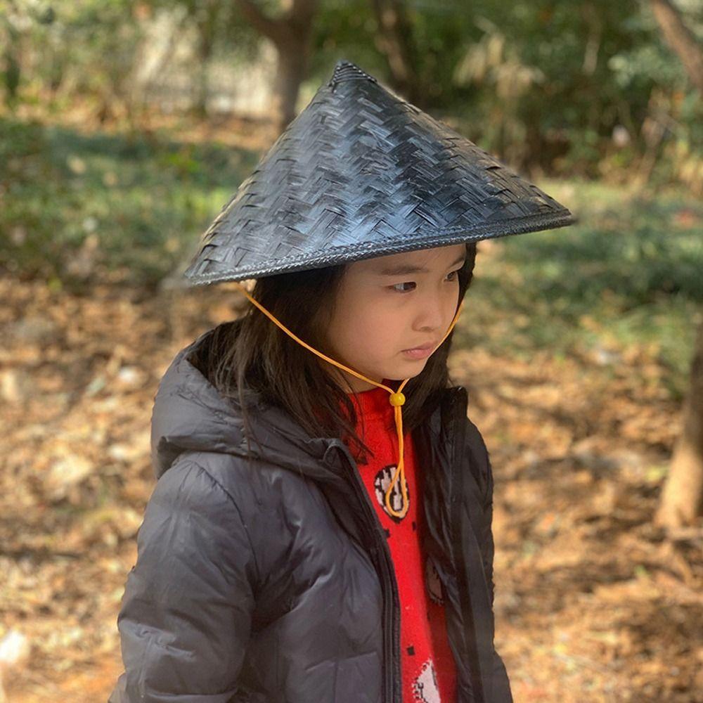 Kung Fu Hats Dance props Bamboo Rattan Hats Men Fisherman Hats Weave Straw Hats Tourism Rain Caps