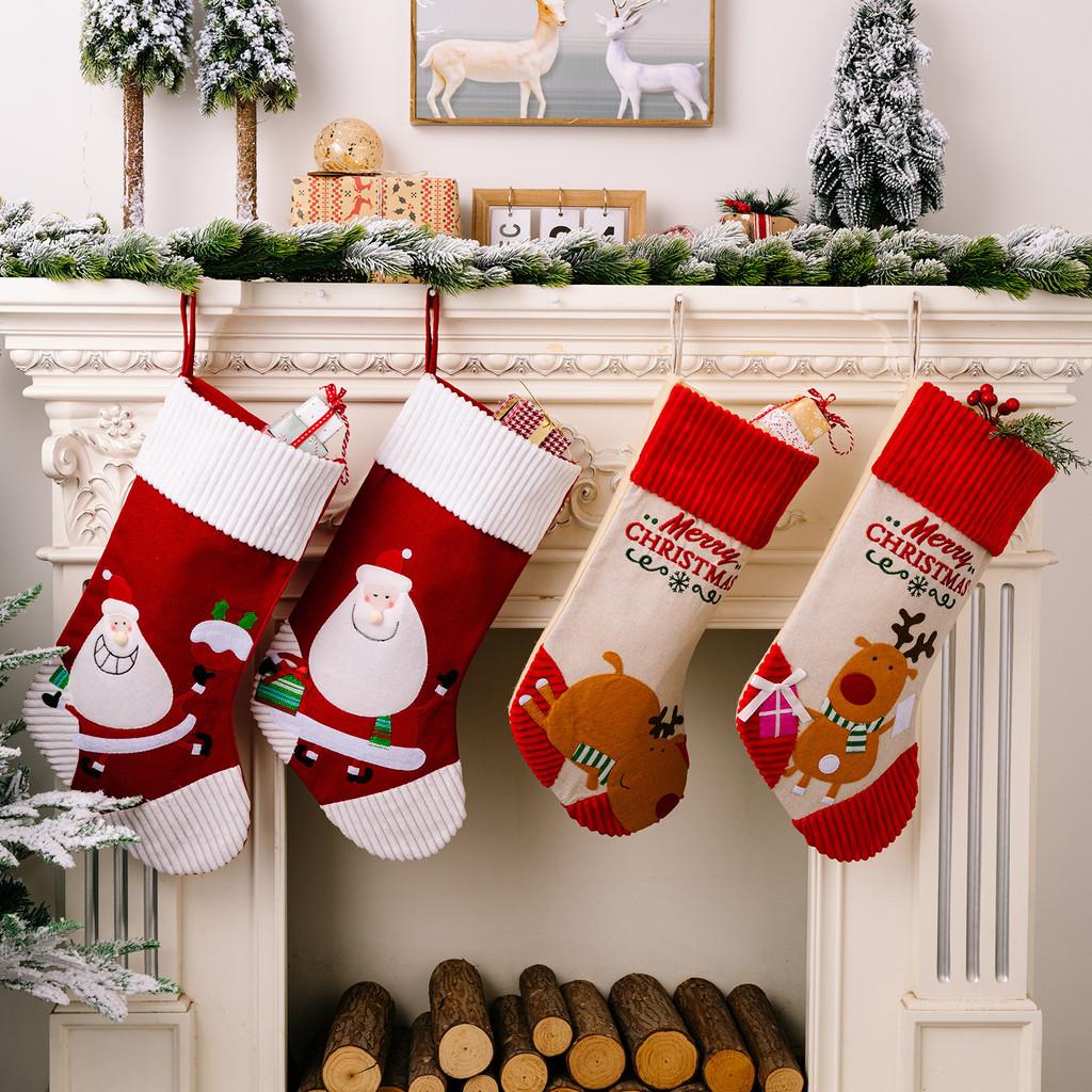Christmas Colorful Plush Stocking With Whimsical Santa And Delightful Reindeer For Joyful Seasonal Celebrations