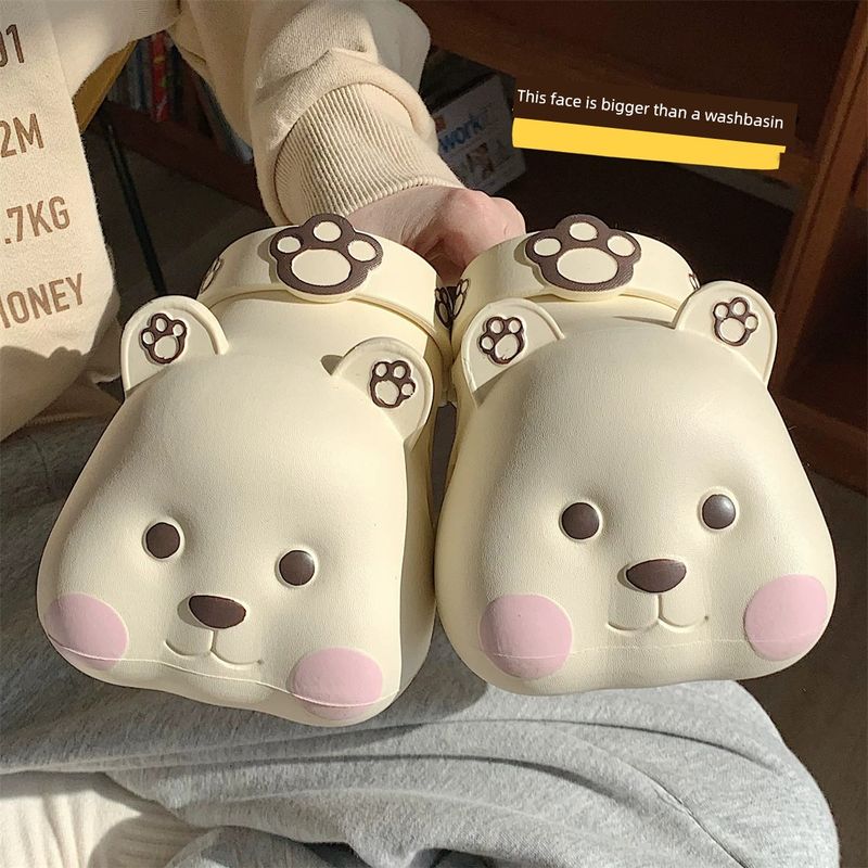 Cartoon Bear Couple Soft Bottom Closed Toe Hole Shoes New Style Poop Feeling Home Outdoor Wear Men and Women Parent-Child Sandals Summer