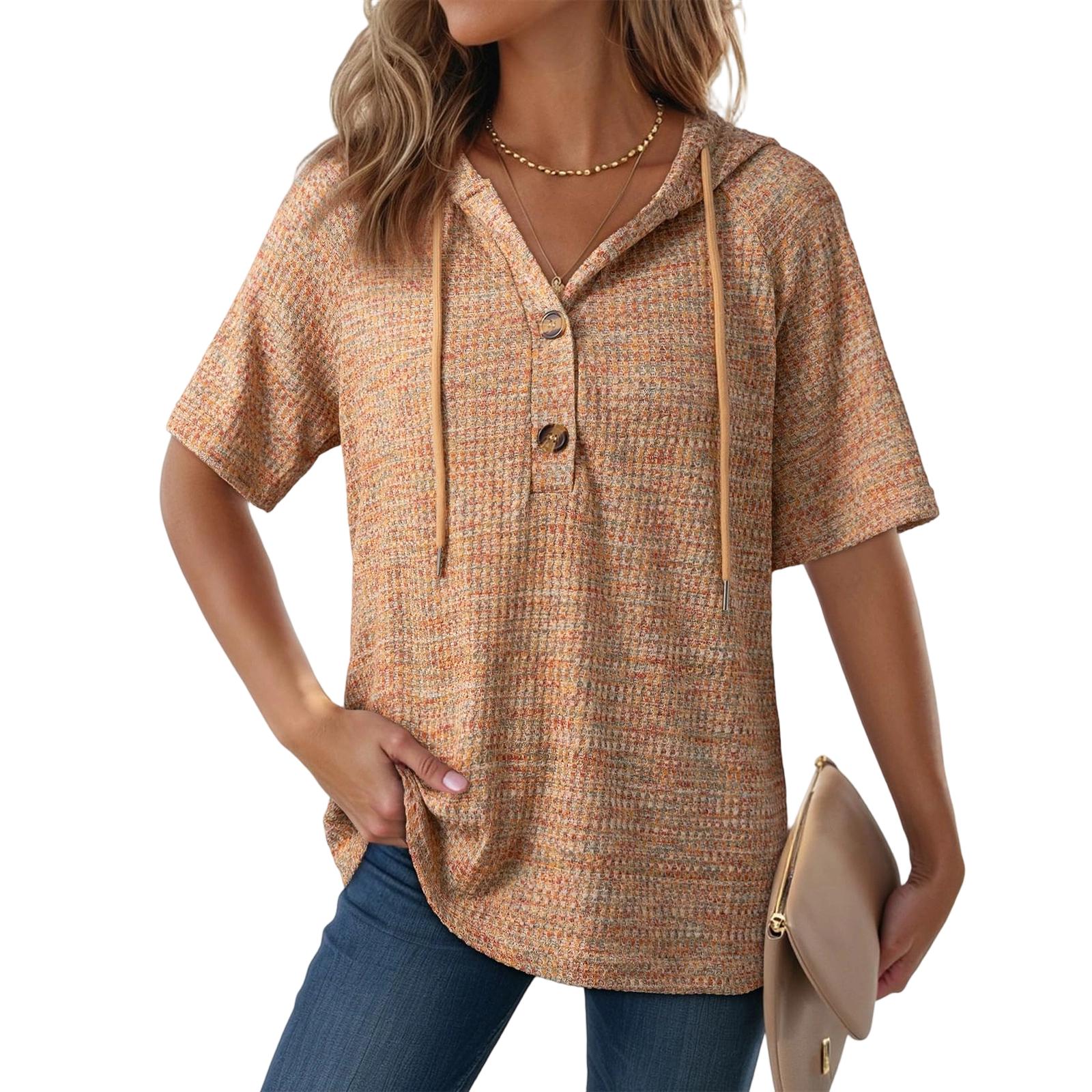 

Womens Spring Tops Summer Shirts for Women Womens Summer Tops Dressy Casual Short Sleeve Button Design S коричневый