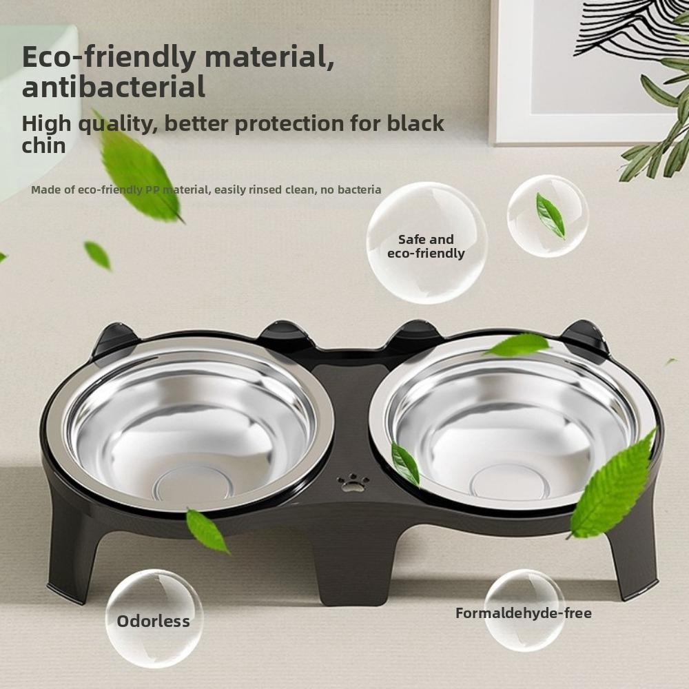 Stainless Steel Pet Double Feeder Bowl Large Capacity Anti-Tip Dog Food Bowl Non-Skid Base No Spill Elevated Pet Bowl Multi-Pet