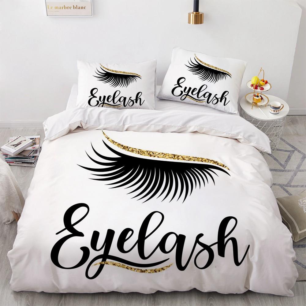 Eyelash King Queen Duvet Cover Cartoon Woman Eyes Bedding Set Watercolor Long Lashes Print Quilt Cover Polyester Comforter Cover