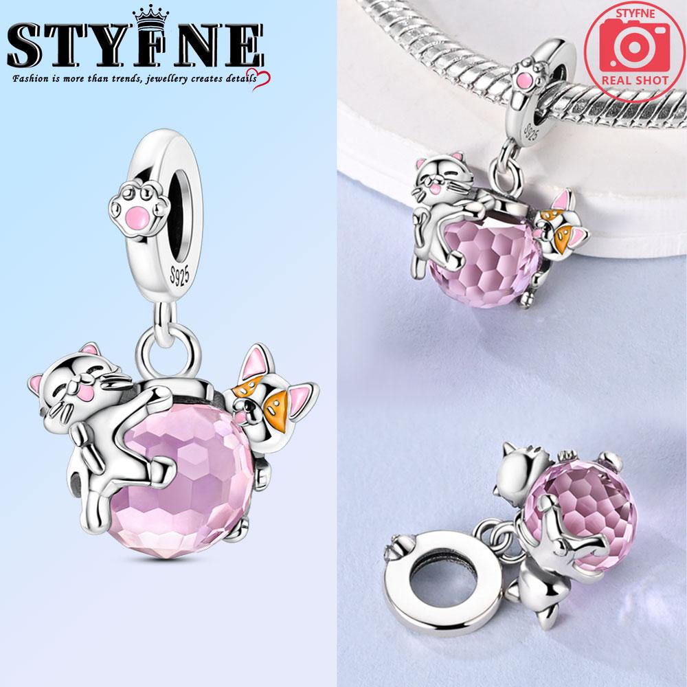 Cute Copper Charms Pink Cat And Dog Playing Snail Charms Beads Pendant Fit Original Bracelet Diy Jewelry For Women
