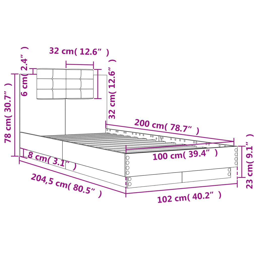Bed Frame with Headboard Sonoma Oak 100 x 200 cm Wood Based Material