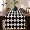 Stylish Geometric Pattern Table Runner Modern Runner Black And White Checkered Anti-wrinkle for Coffee 72 Inch Striped Dining Decor Linen Blend Cover