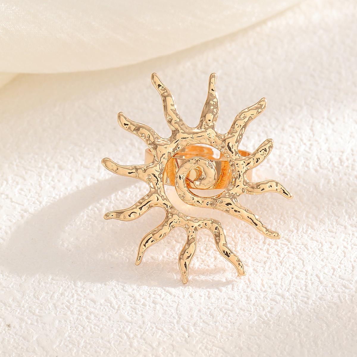 Gold Sun Necklace Hollow Pendant Earrings Niche Premium Spiral Jewelry Ring Women