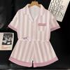 Summer Ice Silk Pajamas Female Sweet Lina Belle Simple Cartoon Striped Wear Loungewear Suit