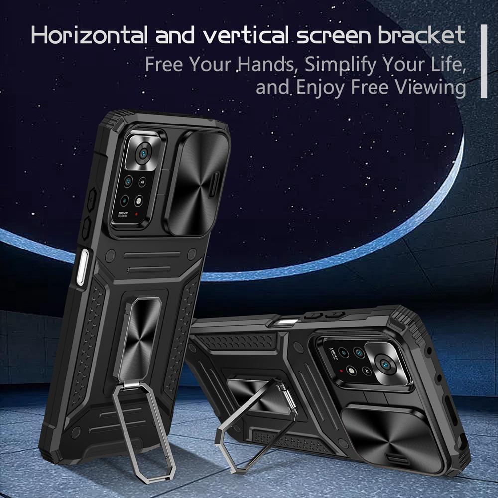 Shockproof Armor Case for Redmi Note 11 Pro 5G Slide Camera Lens Protection Kickstand Phone Cover for Redmi Note 11 11S