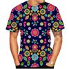 Summer Round Neck 3D Colorful Flower Print Top Fashionable Casual Hawaiian Vacation Style Short Sleeved Men's T-shirts