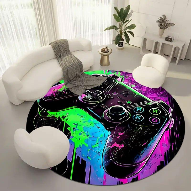 Colorful gaming controller Flannel-printed round floor mats are slip-resistant Suitable for room bedroom terrace garden carpets