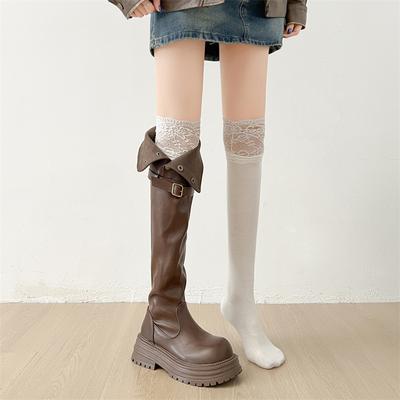 Botas altas de moda con temperamento, estilo británico popular, suela gruesa elevada, para mujer, nuevas de otoño e invierno 2025, botas finas de jinete