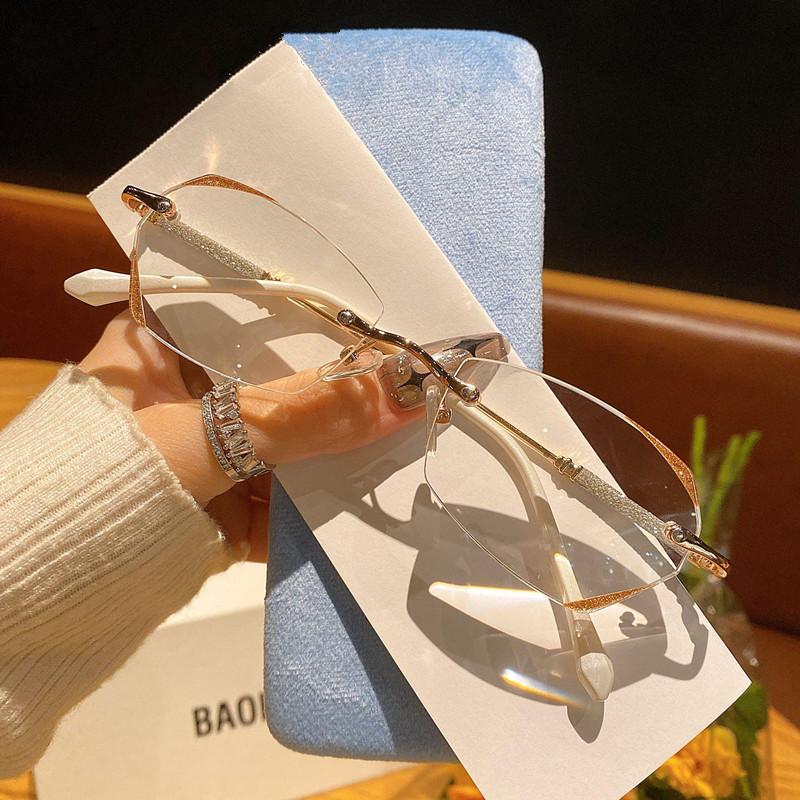 Luxury Women Rimless Diamond Cutting Myopia Glasses Anti Blue Light Short Sight Eyeglasses Prescription Eyewear Diopter To -6.0
