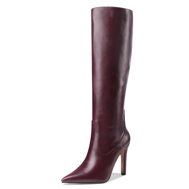 

Черные высокие сапоги в стиле вестерн для женщин, сексуальные элегантные сапоги на высоком каблуке, зимние и весенние женские сапоги до колена, длинные туфли челси для женщин 35 вино красного