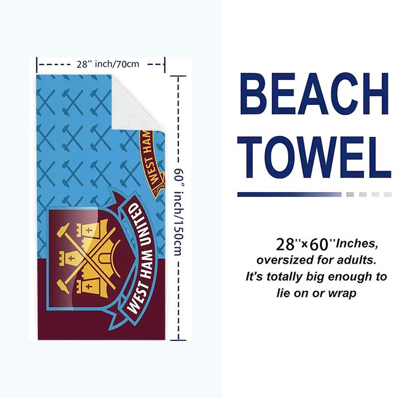 West Ham United Print Beach Towel, Large Soft Quick Dry Towel for Beach Camping Swimming